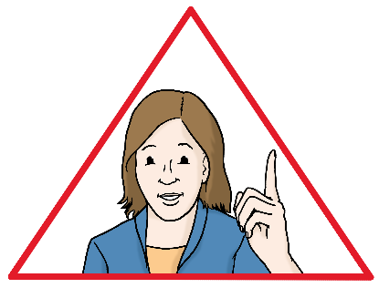 Eine Person hebt den Zeigefinger. Ein dreieckiger Rahmen um sie herum zeigt an: Achtung.