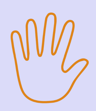 der Umriss einer Hand in oranger Farbe