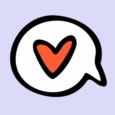 Eine Sprechblase mit einem roten Herz darin