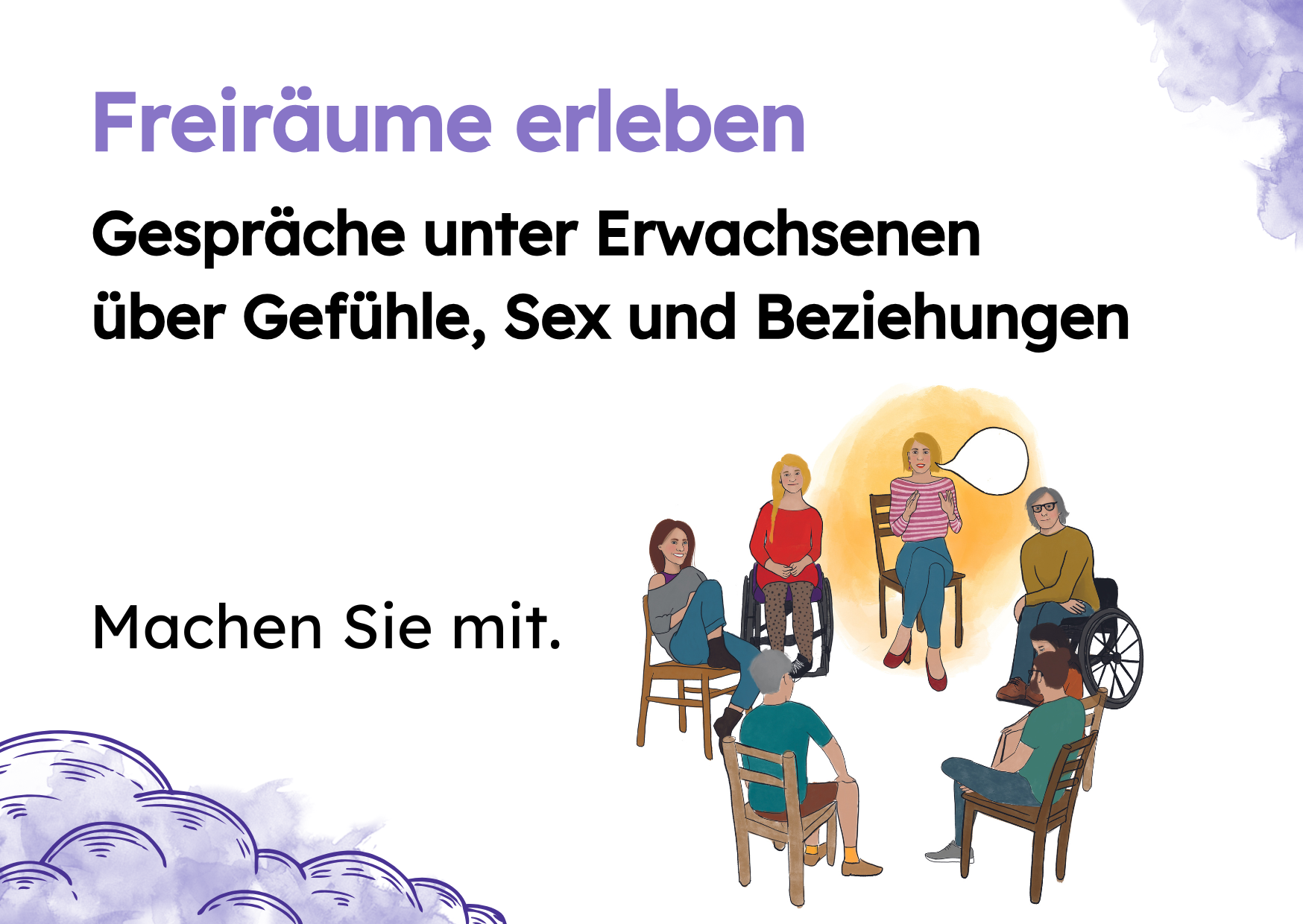 Freiräume erleben: Gespräch unter Erwachsenen über Gefühle, Sex und Beziehungen. Machen Sie mit.